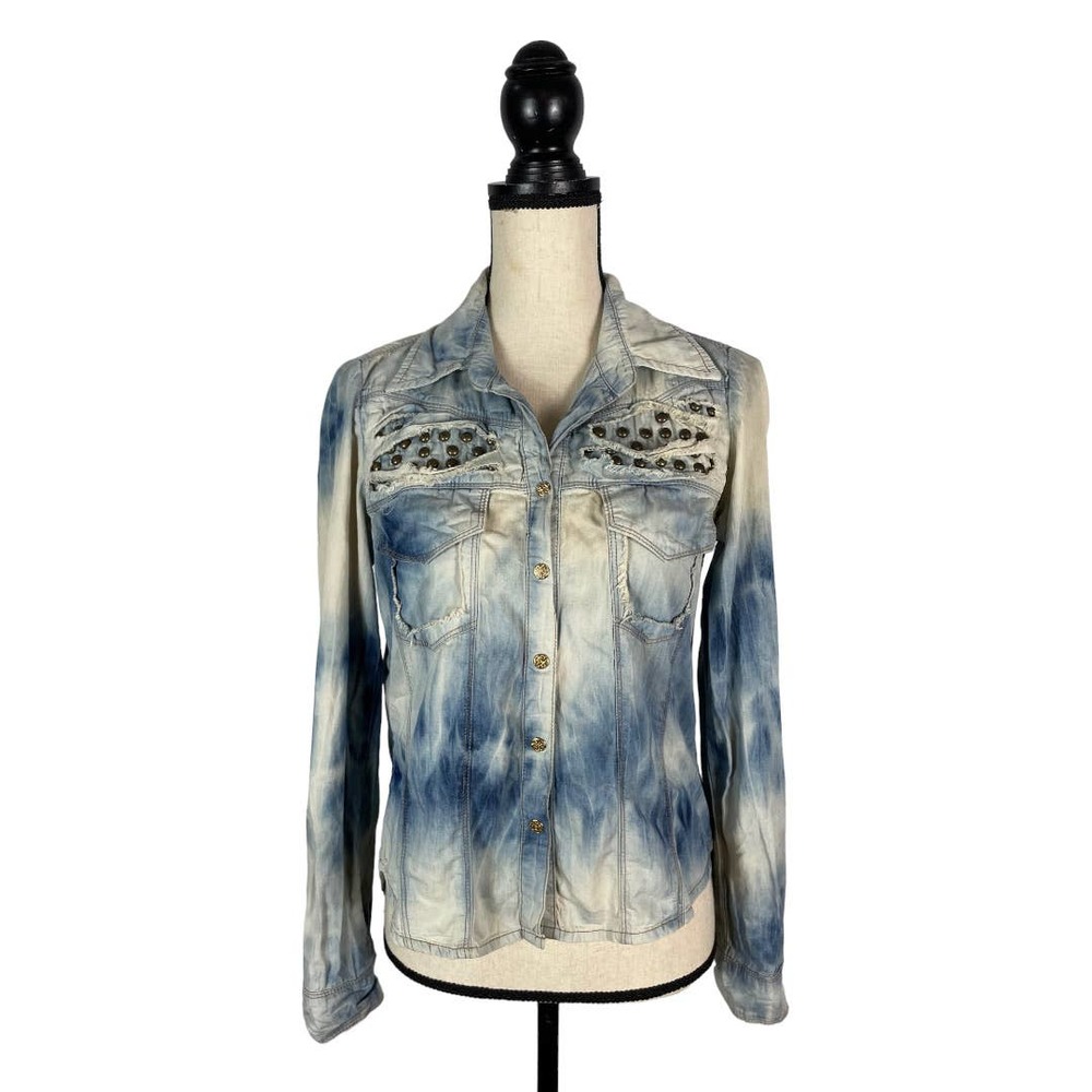 Morena Rosa Tie Dye Studded Chambray Button-Down Shirt      Size:  S